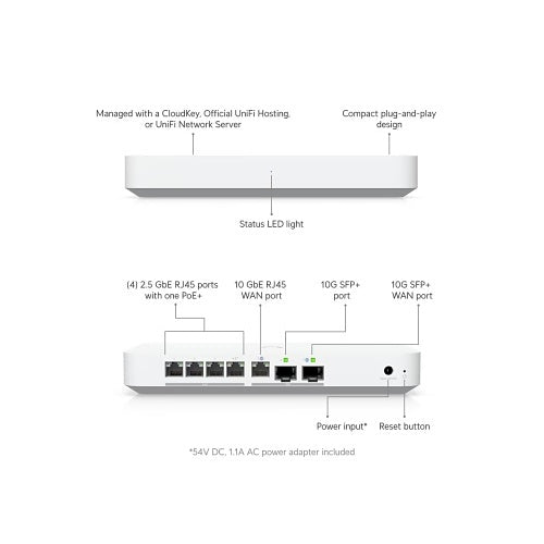 Ubiquiti UXG-FIBER Gateway Fiber 10G Desktop Gateway with Integrated 4-Port 2.5 GbE Switch, 30W
